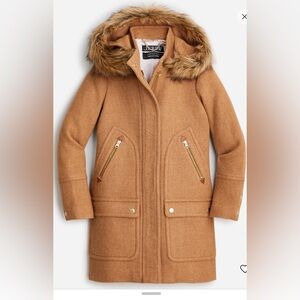 J. Crew Chateau Wool Coat Barely Worn with Fur Trim Size 16 Excellent Condition